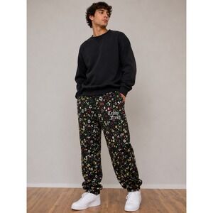 TEDDY FRESH Floral Sweatpants Wildflower Fleece Joggers Unisex 2XL Black Multi
